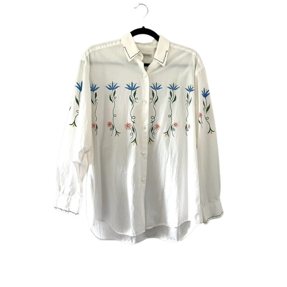 "Garden Script" Banana Republic Button-Down Hand-Painted Floral Shirt - Picture 2 of 11